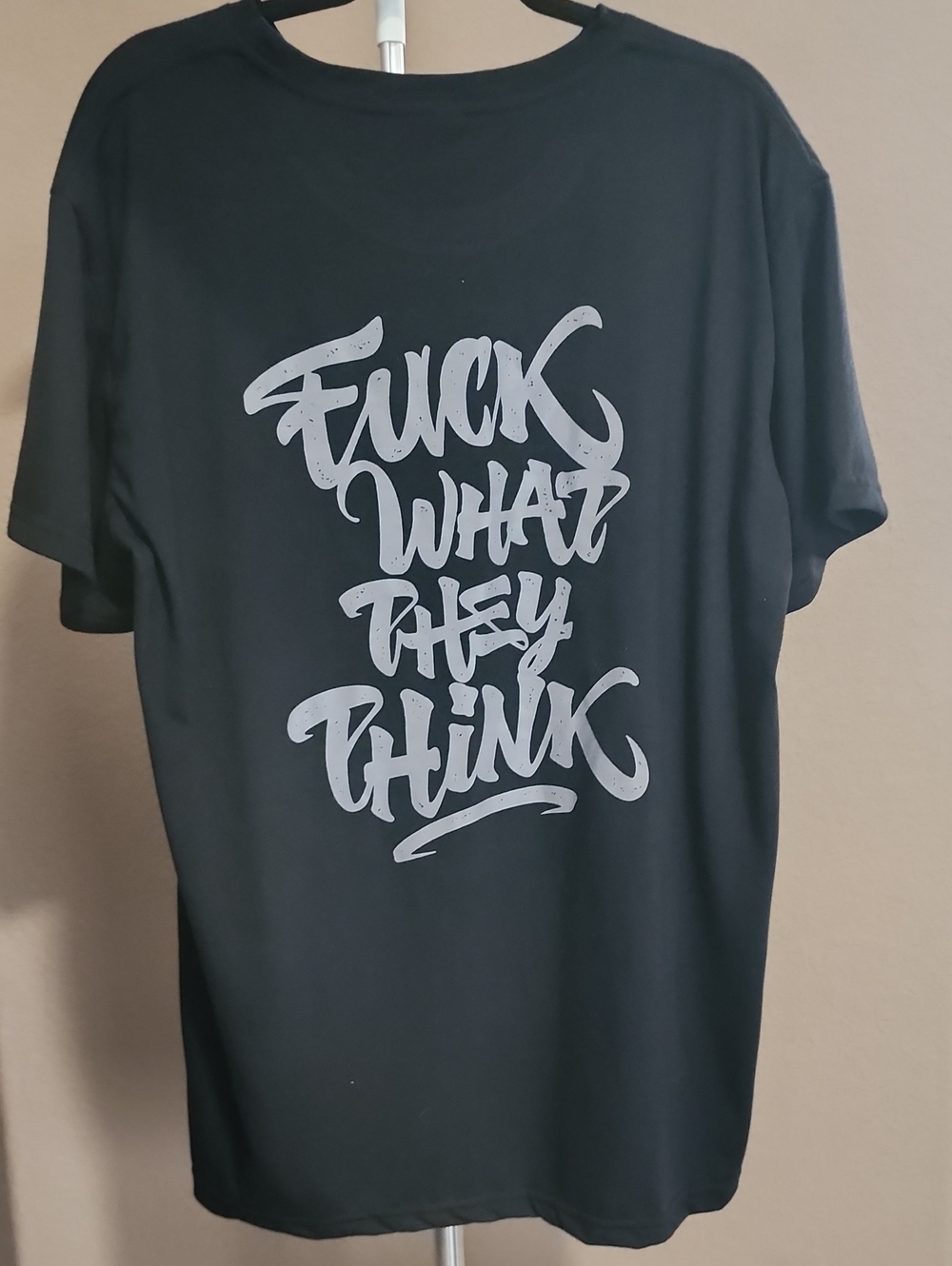 Men's Black Graphic Short-Sleeve Tee with White Script Slogan